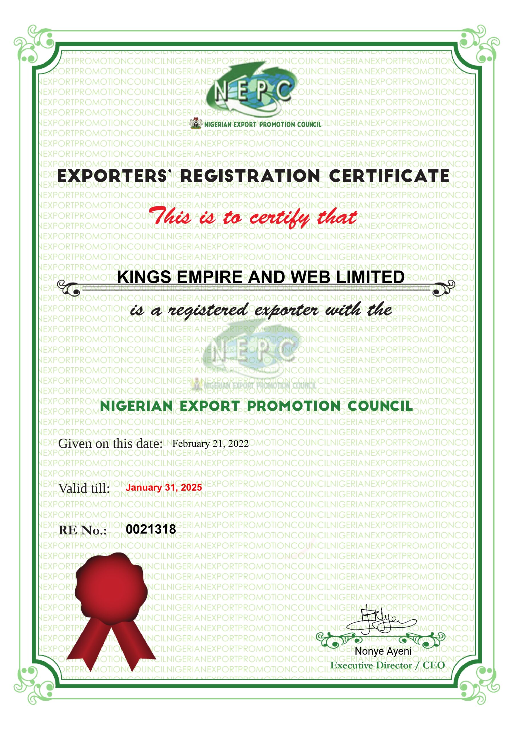 Our Exporting License